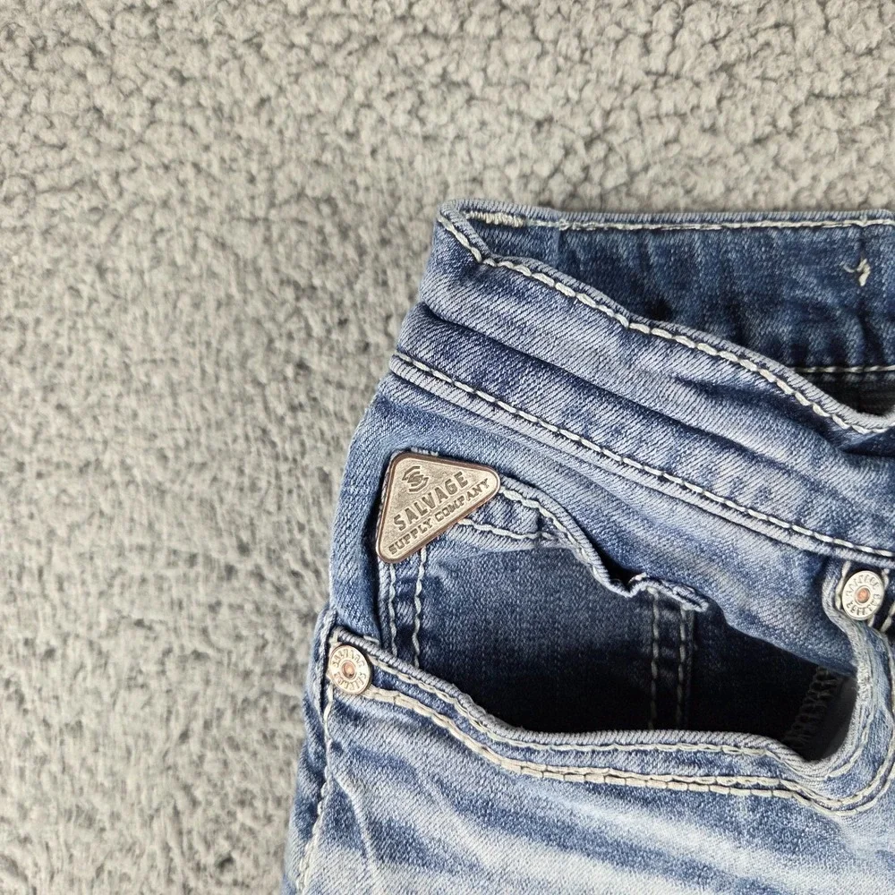 Salvage Jeans Mens 30x30 Blue Havoc Straight Slim Fit Distressed Low Rise Buckle